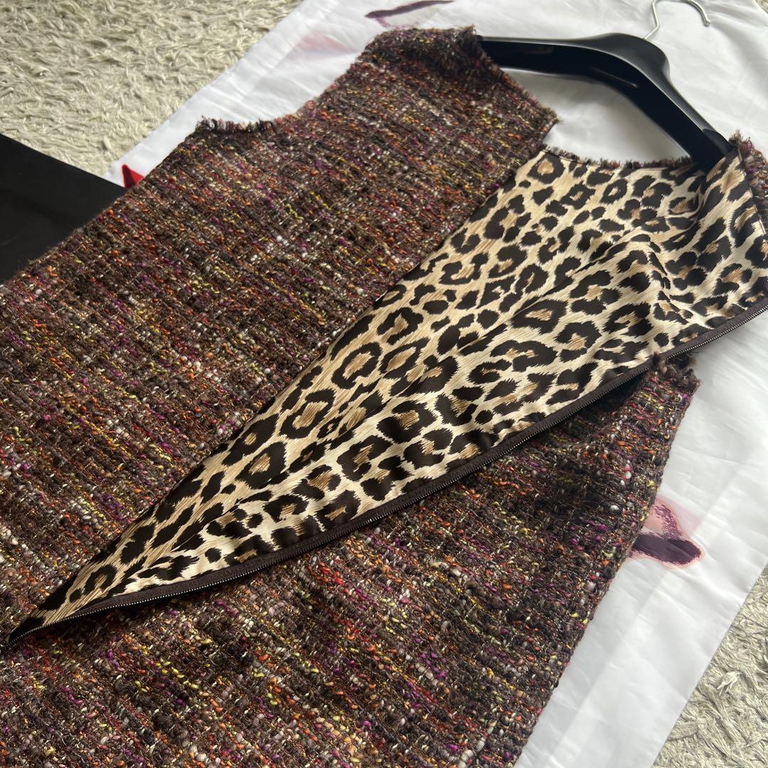 未使用タグ付き】DOLCE&GABBANA ツイードワンピース 42 ブラウン