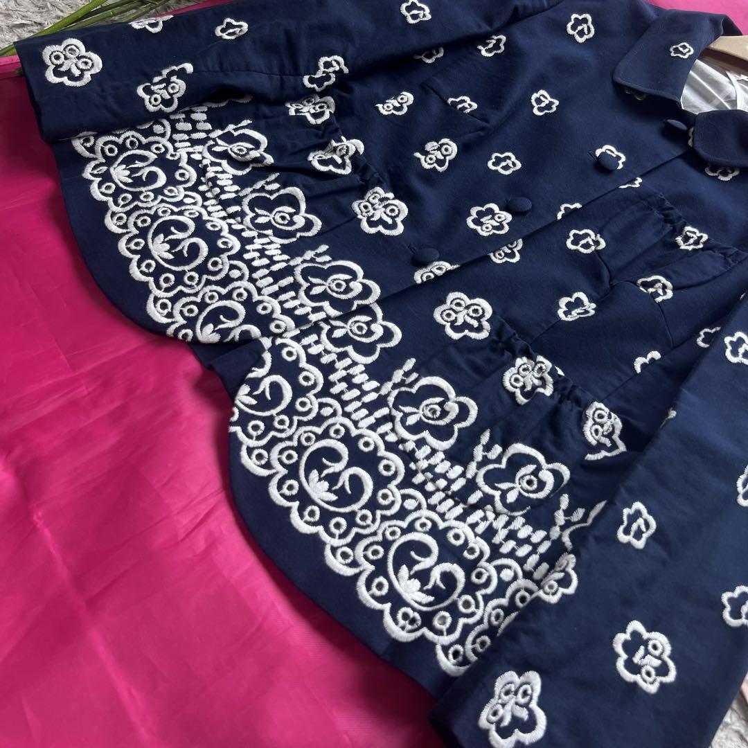 美品】MIU MIU 刺繍ジャケット ネイビー 40 襟 ミュウミュウ L 紺