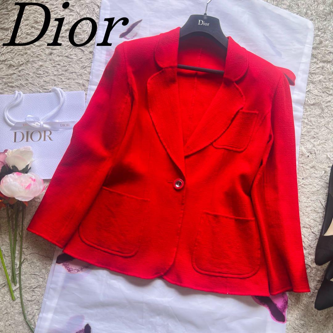 【良品】Christian Dior リネンライクジャケット レッド M クリスチャンディオール 赤 シングルボタン