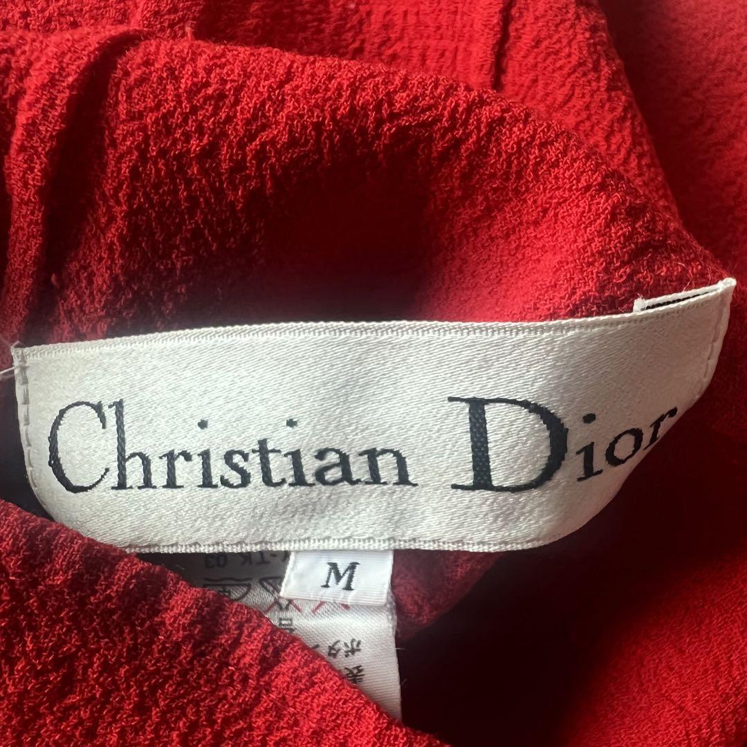 【良品】Christian Dior リネンライクジャケット レッド M クリスチャンディオール 赤 シングルボタン