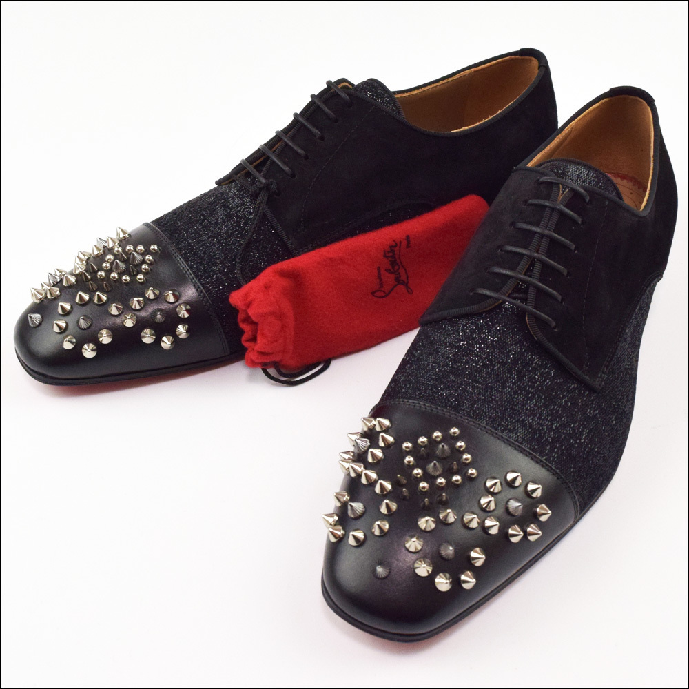 未使用14.1万 Christian Louboutin クリスチャン ルブタン SAVIOL FLAT CALF/GLIT スタッズ シューズ 41.5 ブラック 1191300