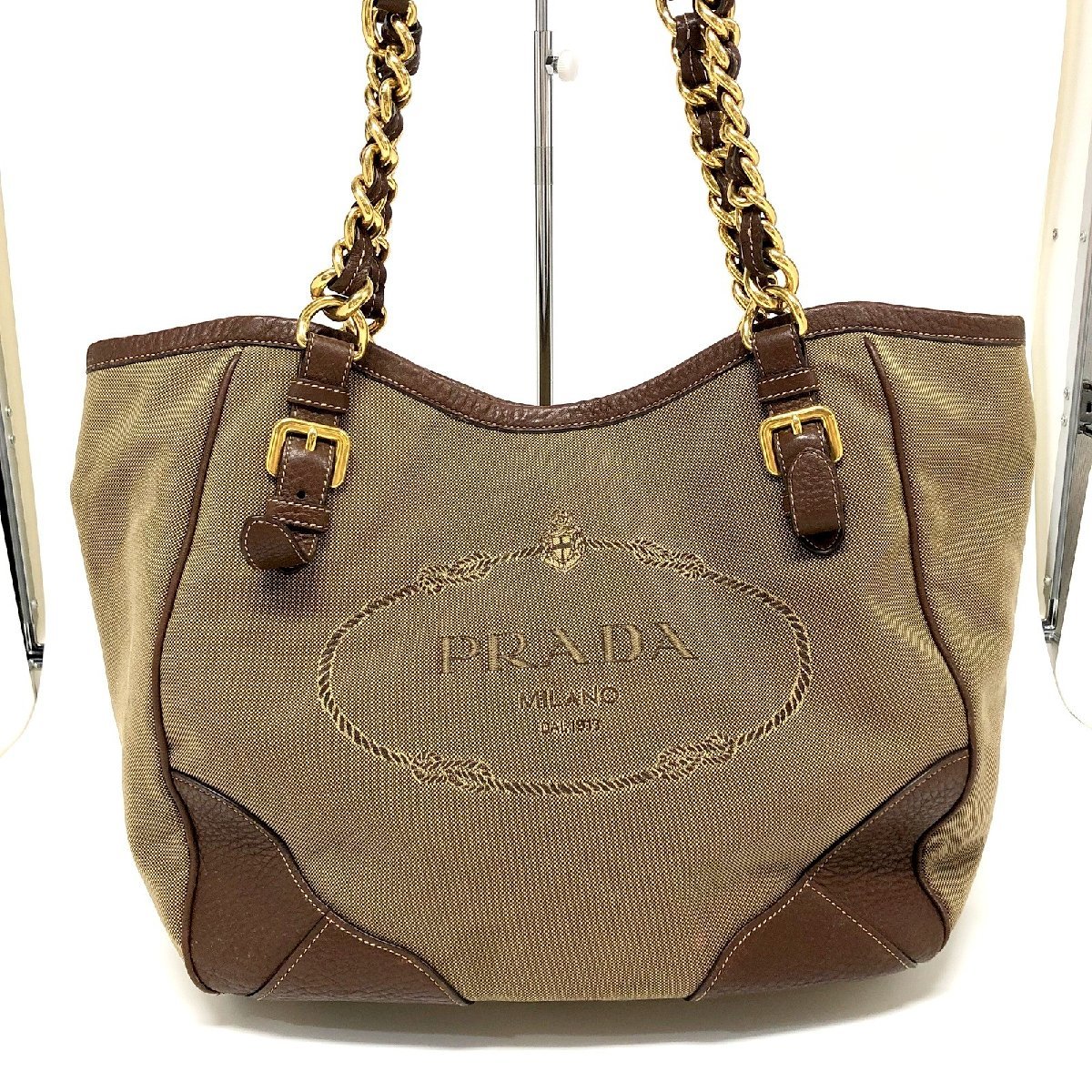 PRADA LOGO CANVAS JAQUARD LEATHER SHOULDER BAG/プラダロゴ