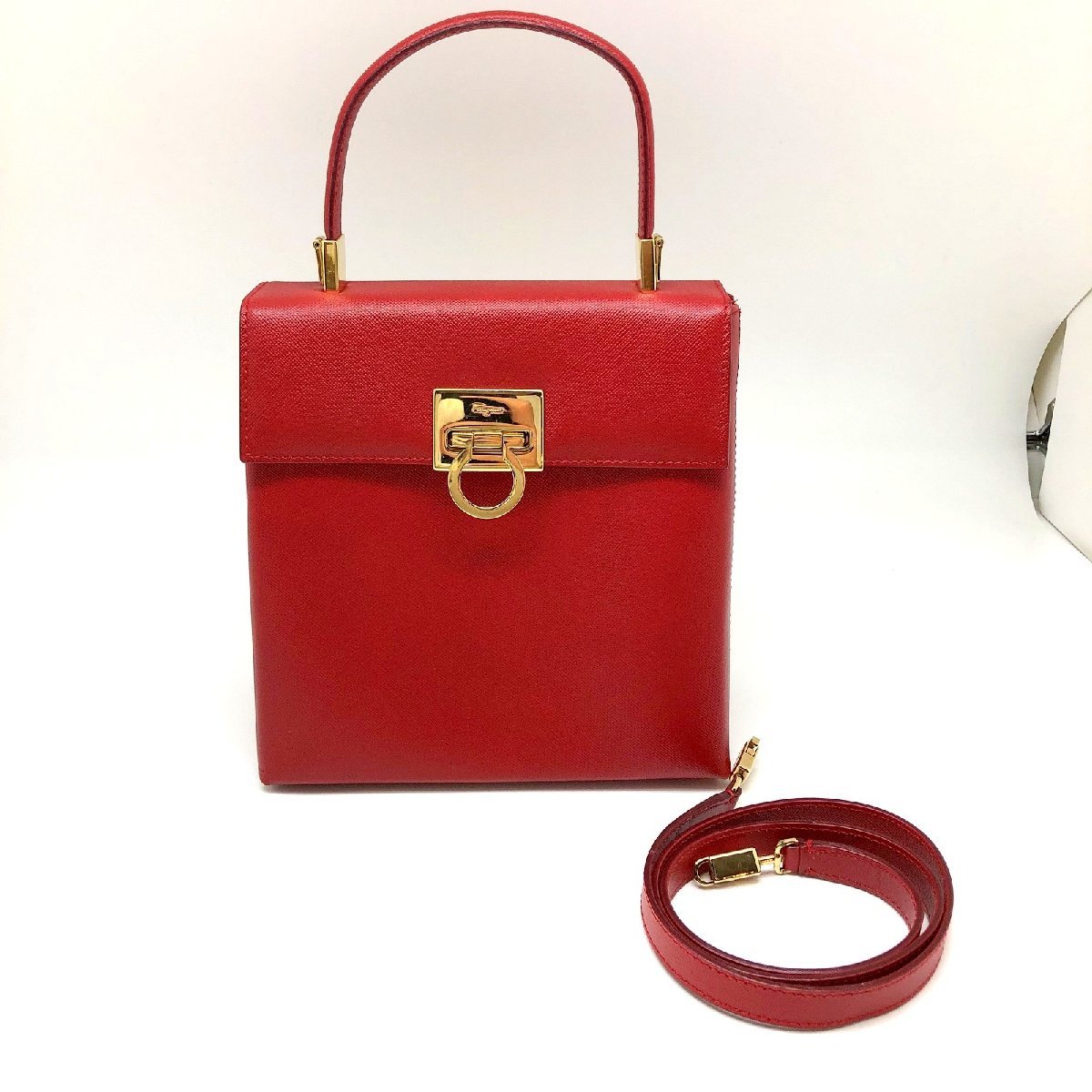 Salvatore Ferragamo サルヴァトーレフェラガモ 【2008R】 2WAY ハンドバッグ AQ-21 0160 レッド ガンチーニ ゴールド金具 レザー_画像10