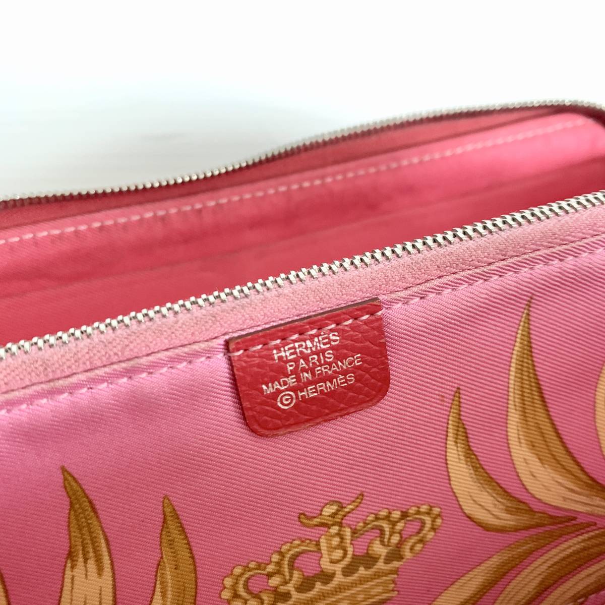 『エルメス HERMES』アザップ シルクイン レア柄 人気の『王者の虎』 長財布 二つ折り財布 ラウンドジップ レッド 赤 クラッチ_画像6