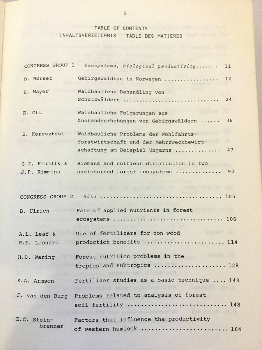 ■XVI IUFRO World Congress : division 1「Forest environment and silviculture」1976 第16回国際森林研究機関連合世界大会論文集 ●林学_画像2