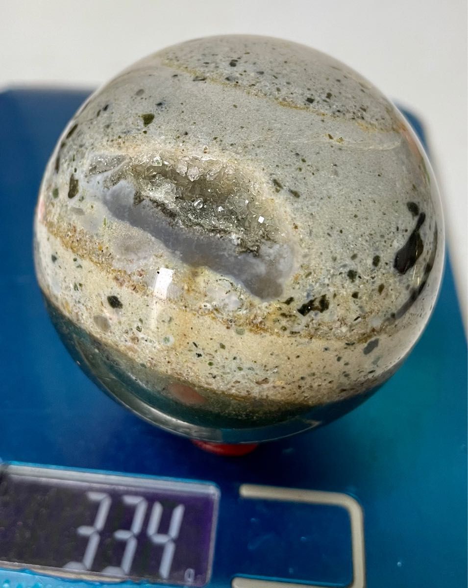 オーシャンジャスパー スフィア パワーストーン 海洋石 ラッキー 浄化 ジオード クリスタル 水晶共生 幸運 丸玉 置物インテリア