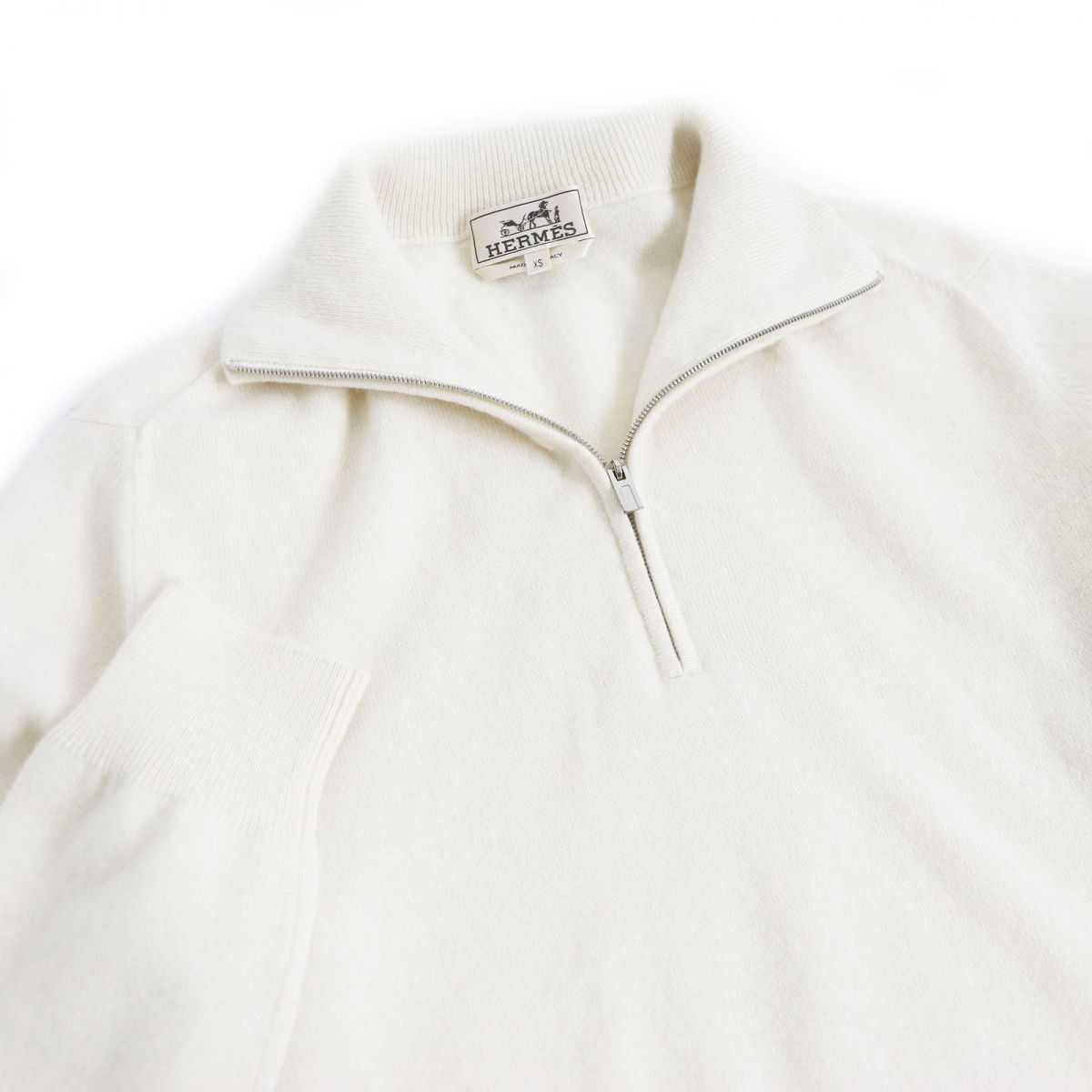 極美品□HERMES/エルメス 無地 カシミヤ100% Hロゴ ハーフジップ 薄手