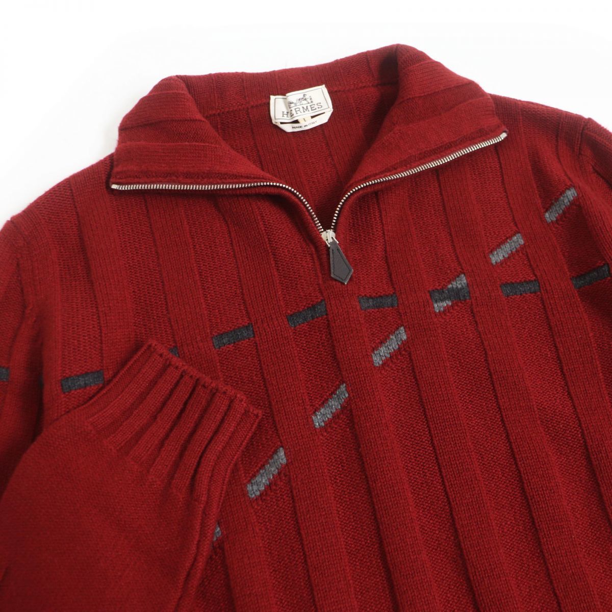 美品□HERMES/エルメス ストライプ カシミヤ100% 長袖 ロングスリーブ