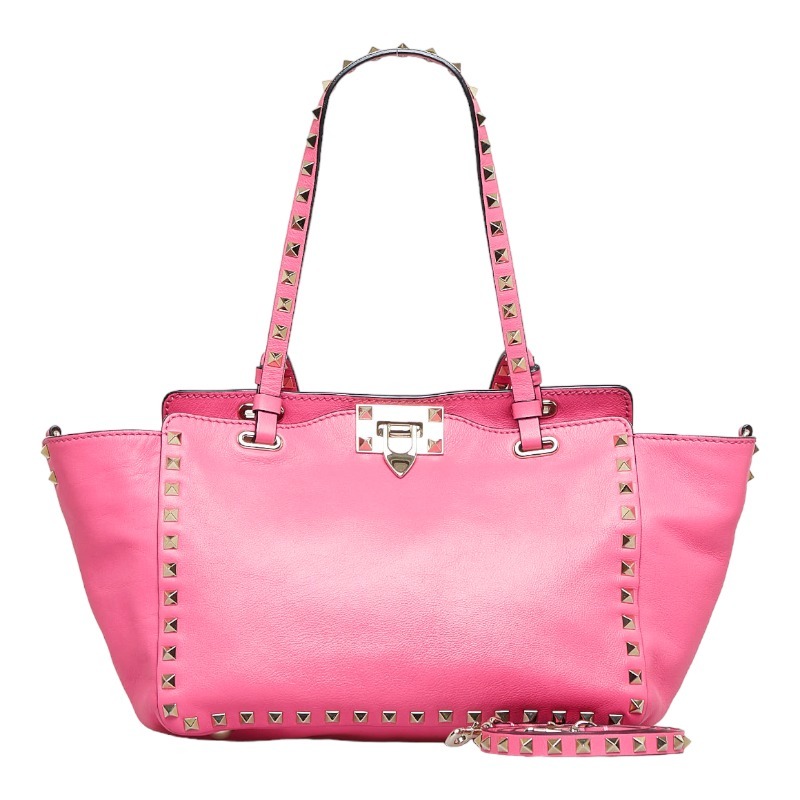 ヴァレンティノ ロックスタッズ ハンドバッグ ショルダーバッグ 2WAY ピンク レザー レディース VALENTINO 【中古】_画像1