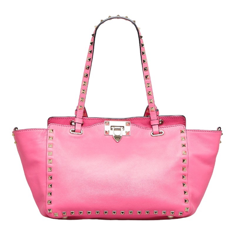 ヴァレンティノ ロックスタッズ ハンドバッグ ショルダーバッグ 2WAY ピンク レザー レディース VALENTINO 【中古】_画像2