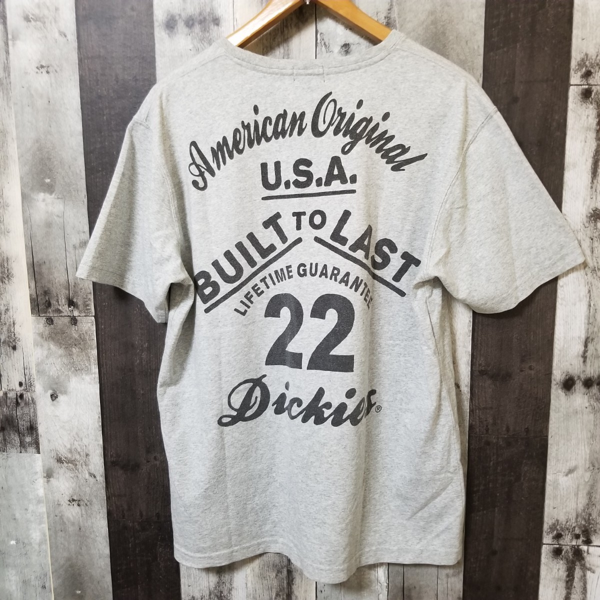 Dickies　ディッキーズ　半袖　Tシャツ　Lサイズ　バックプリント　ワッペン　グレー　メンズ_画像1