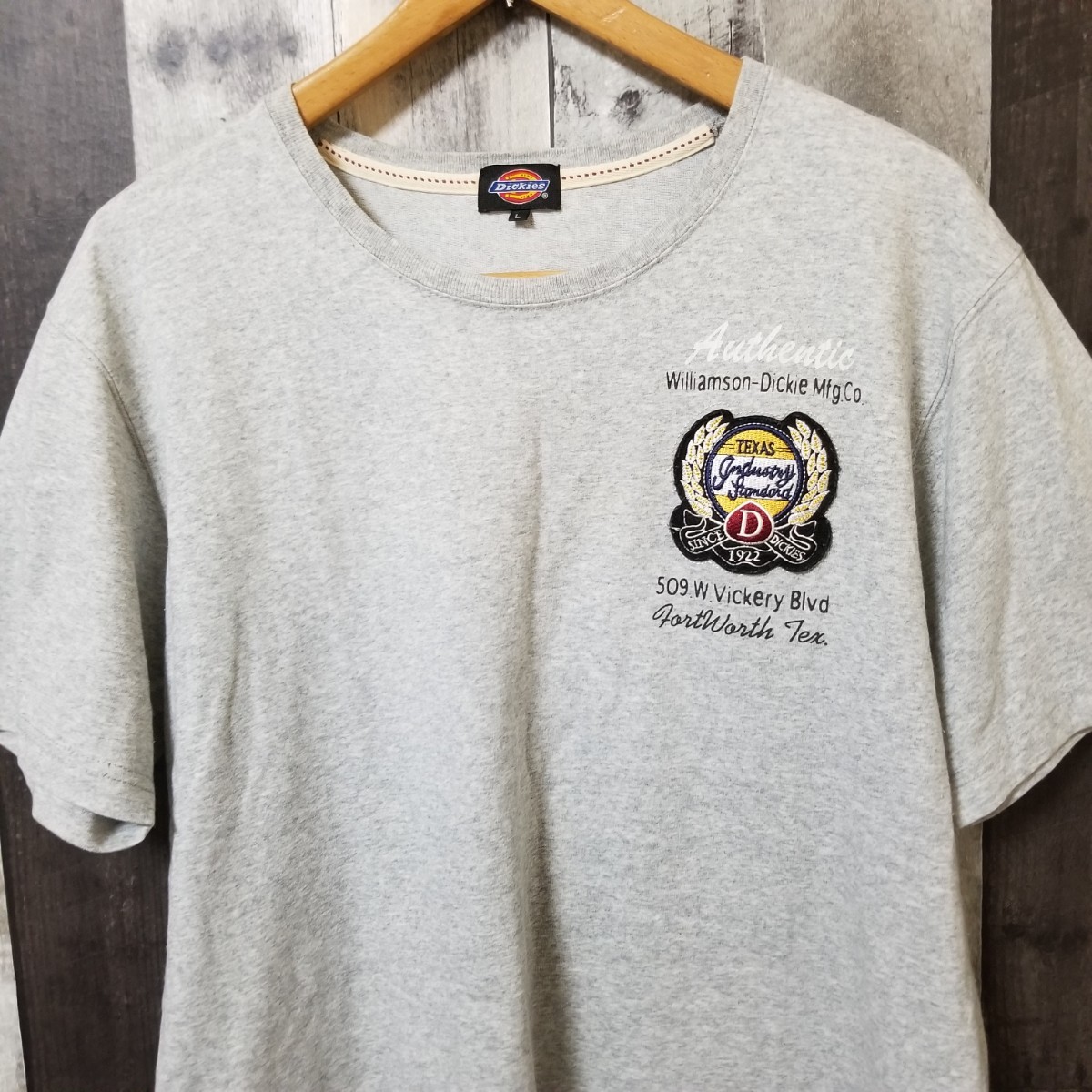 Dickies　ディッキーズ　半袖　Tシャツ　Lサイズ　バックプリント　ワッペン　グレー　メンズ_画像3