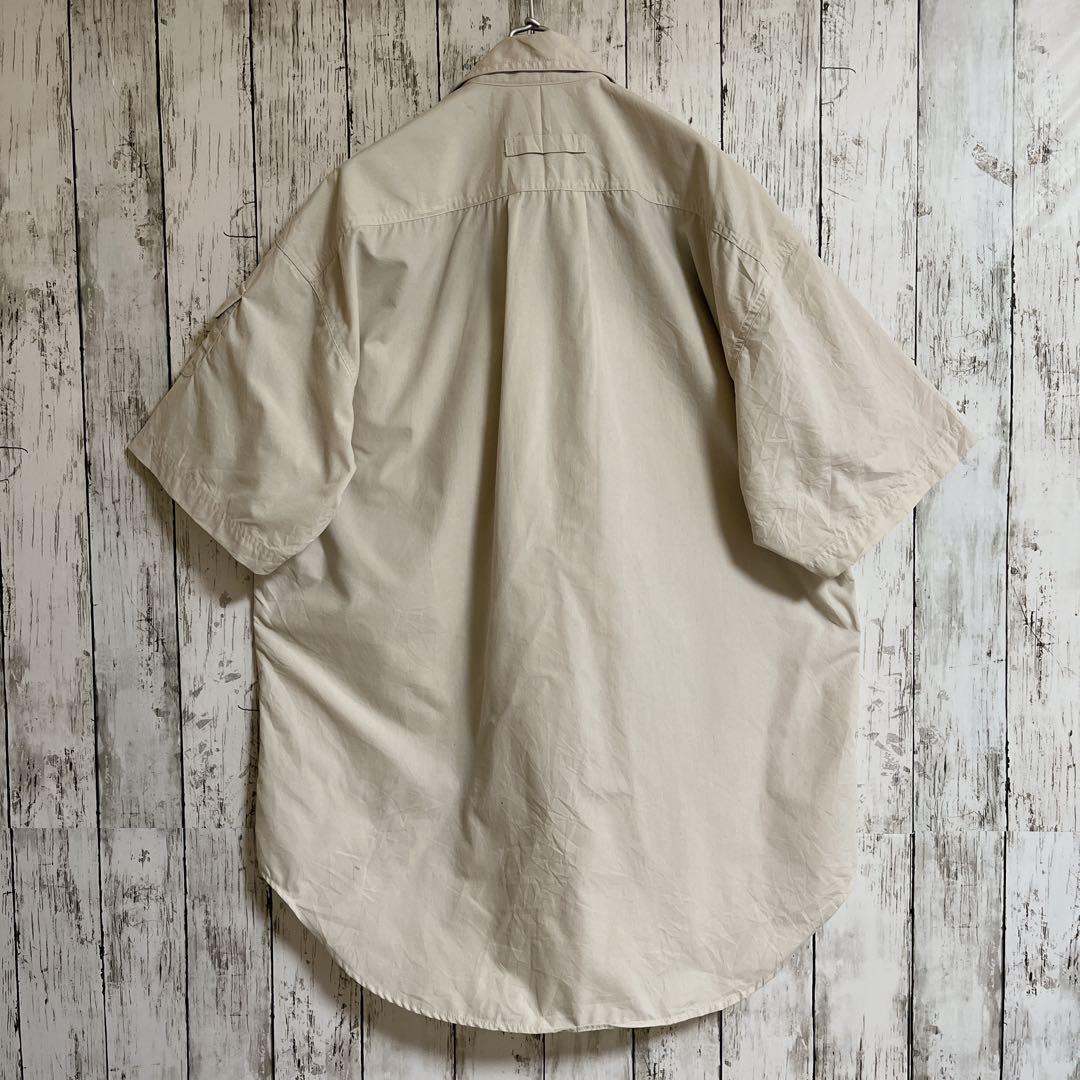DISCOVERY ディスカバリー サファリシャツ 半袖シャツ XL ベージュ ツートン バイカラー 刺繍 メンズ古着 HTK1627