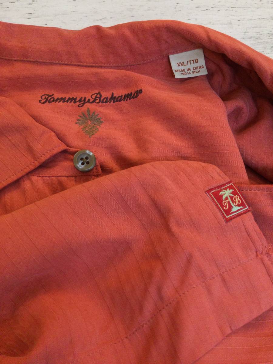 Tommy Bahama トミーバハマ シルクシャツ アロハシャツ 単色シルク 半袖シャツ メンズX XL大きめ 良品汚れありの画像10