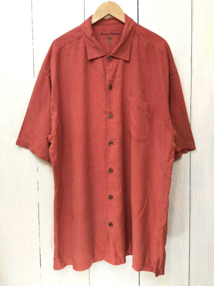 Tommy Bahama トミーバハマ シルクシャツ アロハシャツ 単色シルク 半袖シャツ メンズX XL大きめ 良品汚れありの画像1