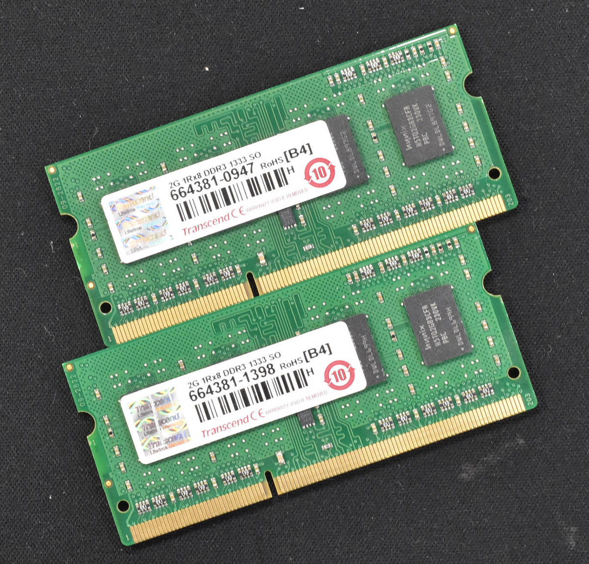 4GB (2GB 2枚組) PC3-10600S DDR3-1333 S.O.DIMM 204pin 1Rx8 ノートPC用メモリ 8chip Transcend トランセンド 2G 4G (管:SA3677_画像1