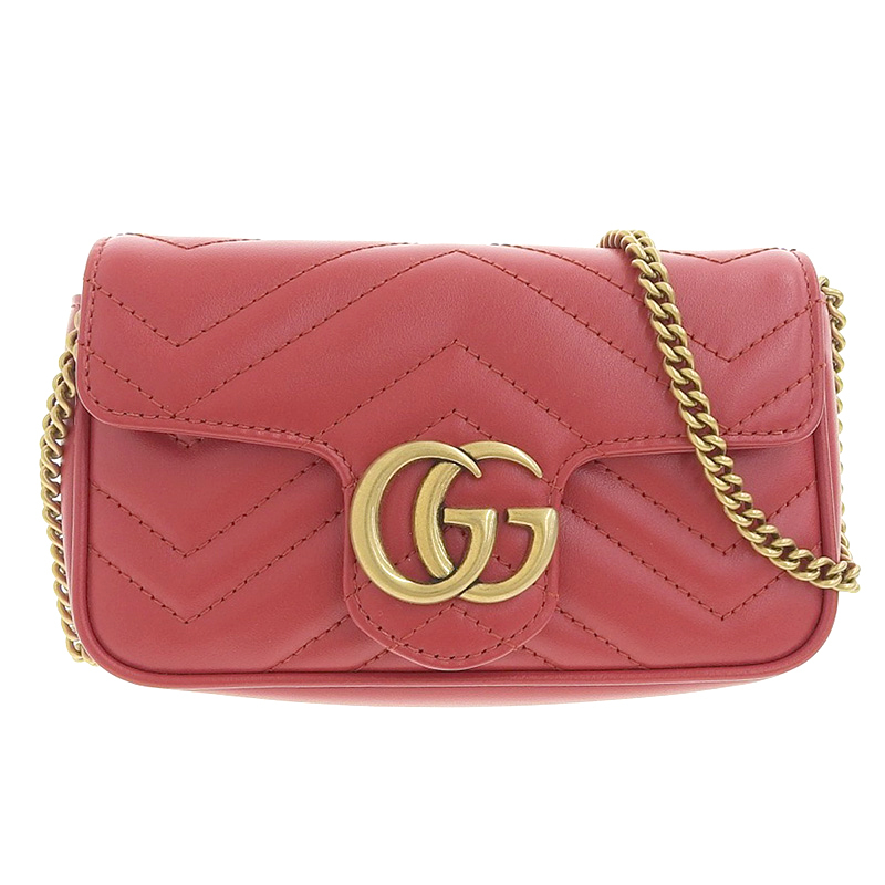 グッチ GUCCI GGマーモント ショルダーバッグ スーパーミニバッグ キルティングレザー レッド 476433 美品 新入荷 GU0514_画像1