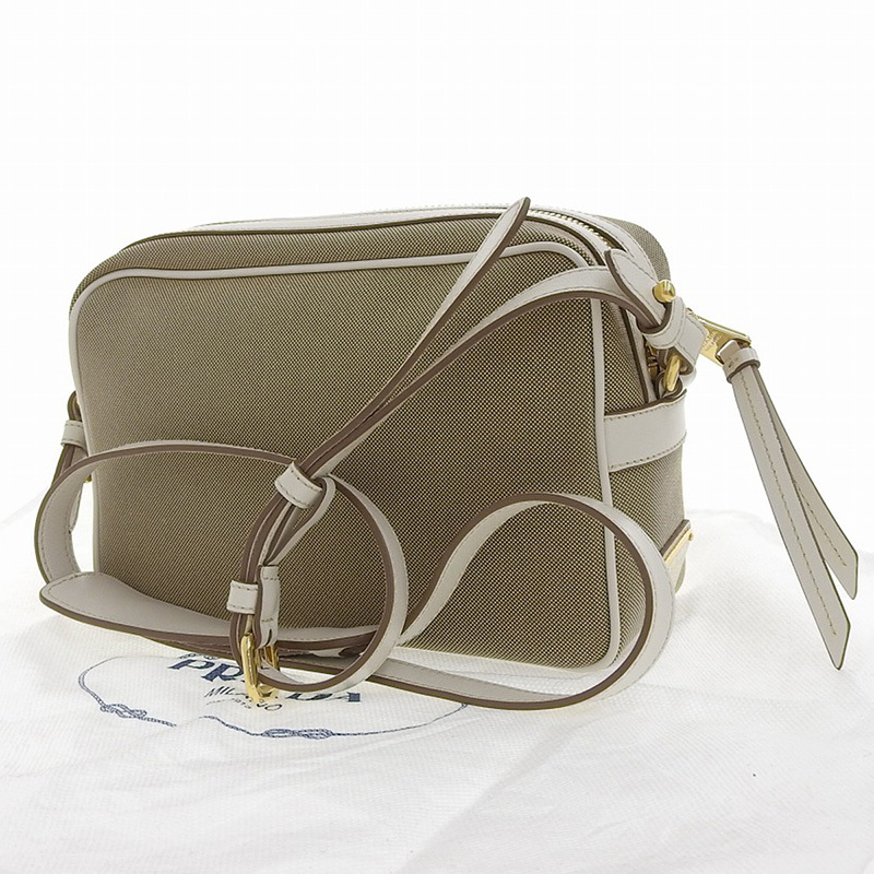 プラダ PRADA ジャガード リボン ショルダーバッグ キャンバス/レザー
