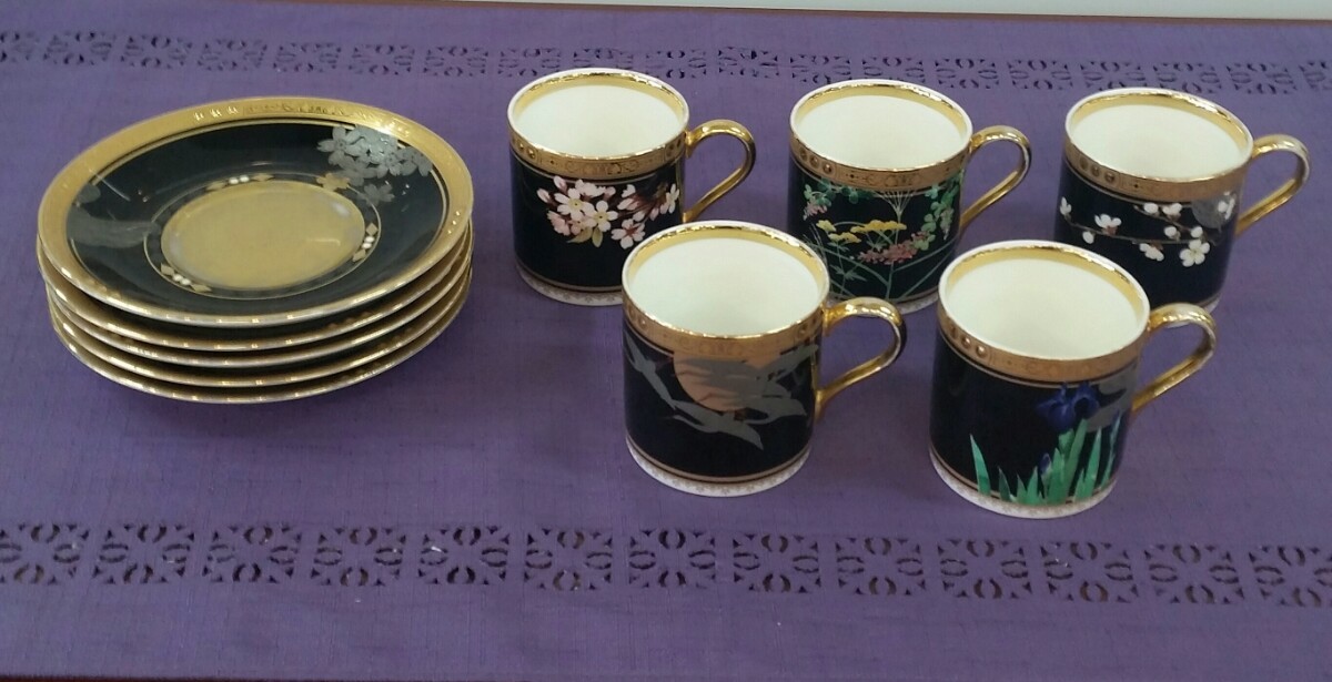 独特の上品 ノリタケ マグカップ コーヒーカップ　5セット　和柄　黒 カップ&ソーサー ノリタケ