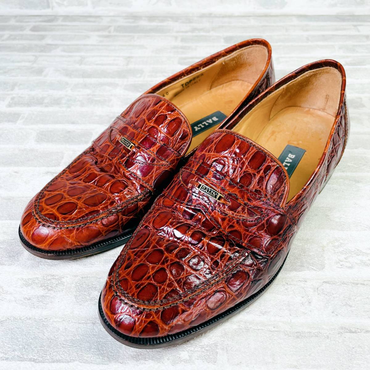 ☆BALLY バリー コインローファー 40(約25cm) 茶 クロコ メンズ 革靴