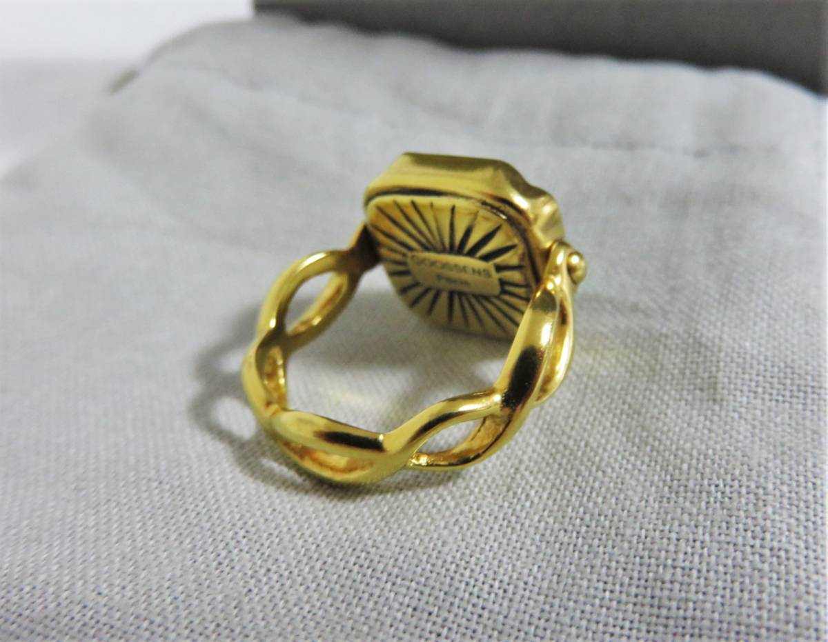 送料無料 定価3.6万 新品 GOOSSENS PARIS Cabochon Square Ring 13 ゴールド グリーン グーセンス パリ リング_画像4