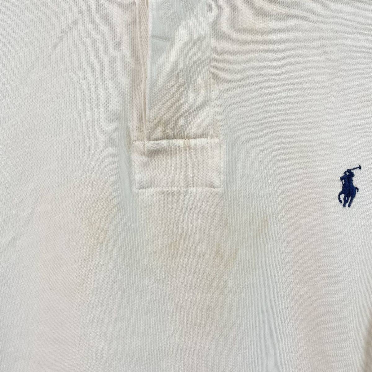 ★Polo by Ralph Lauren ポロバイラルフローレン★ ポロシャツ トップス 上着 長袖 ゆったり ロゴ刺繍 肘当て付き 白 XXL /TT5515_画像7