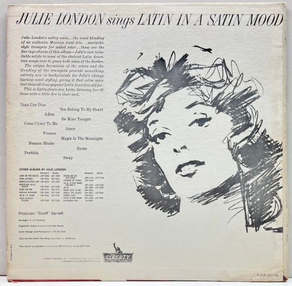 良再生!! MONO 初版 虹ツヤ USオリジナル JULIE LONDON Sings Latin In A Satin Mood ('63 Liberty) 米 初回 モノラル LP_画像2