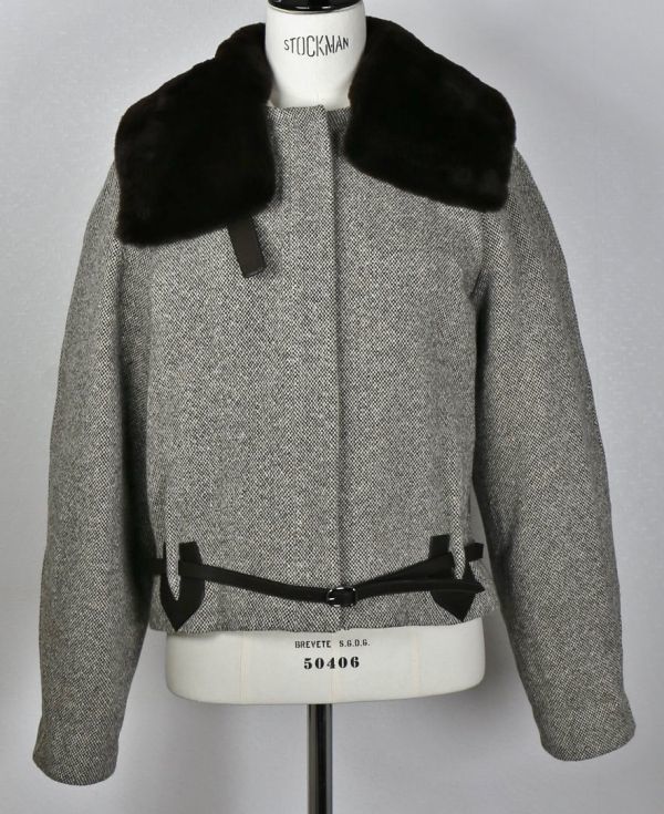 05AW Hermes Hermes Cashmere Tweed Double Face Mink Far Blouson 40 B6829