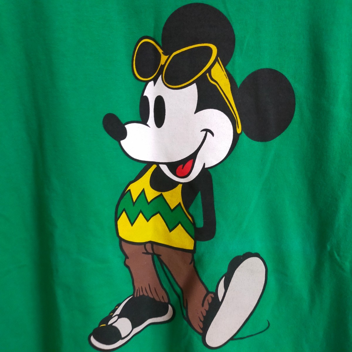 BACKDROP バックドロップ Disney ディズニーコラボ ミッキーマウス 半袖Tシャツ レゲエ ラスタ L グリーン(緑)