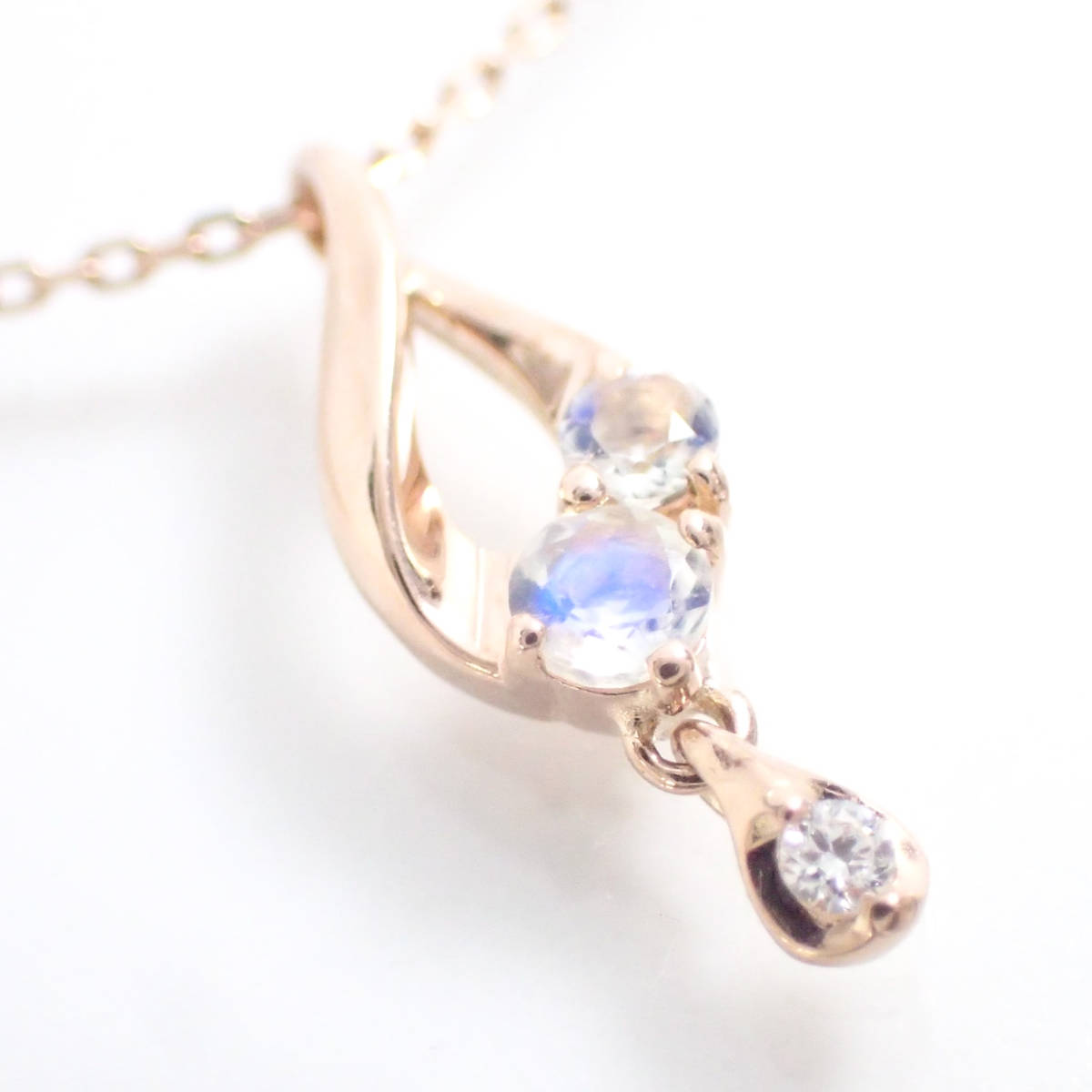 現行品 スタージュエリー STAR JEWELRY K10PG ブルームーンストーン ダイヤモンド ネックレス ピンクゴールド 雫 2JN0603