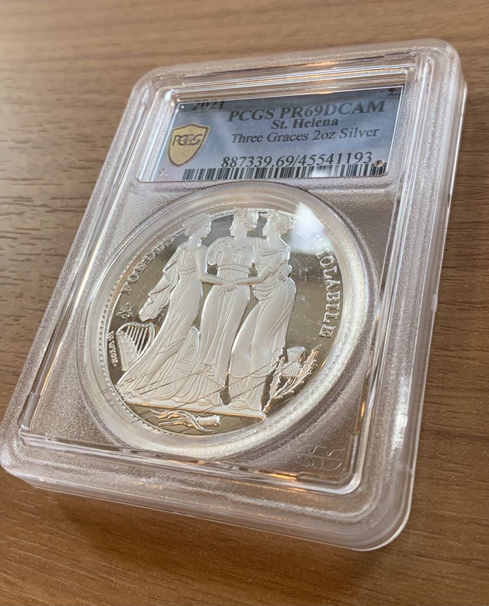 割引可品 PCGS69鑑定・2oz スリーグレイセス イギリス領セントヘレナ造幣局 2021年 2オンス銀貨 シルバープルーフコイン ウナ  アンティーク、コレクション 貨幣 硬貨