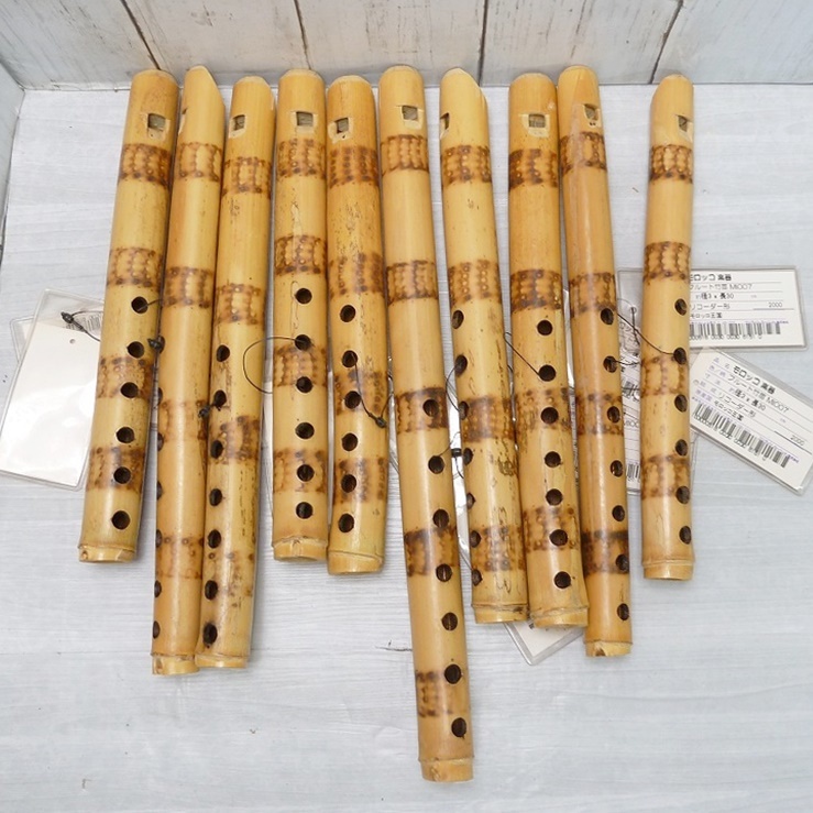 ＠モロッコ楽器⑬ フルート竹笛 リコーダー形 １０本セット 海外伝統楽器 縦笛 コレクション 竹工芸品_画像1