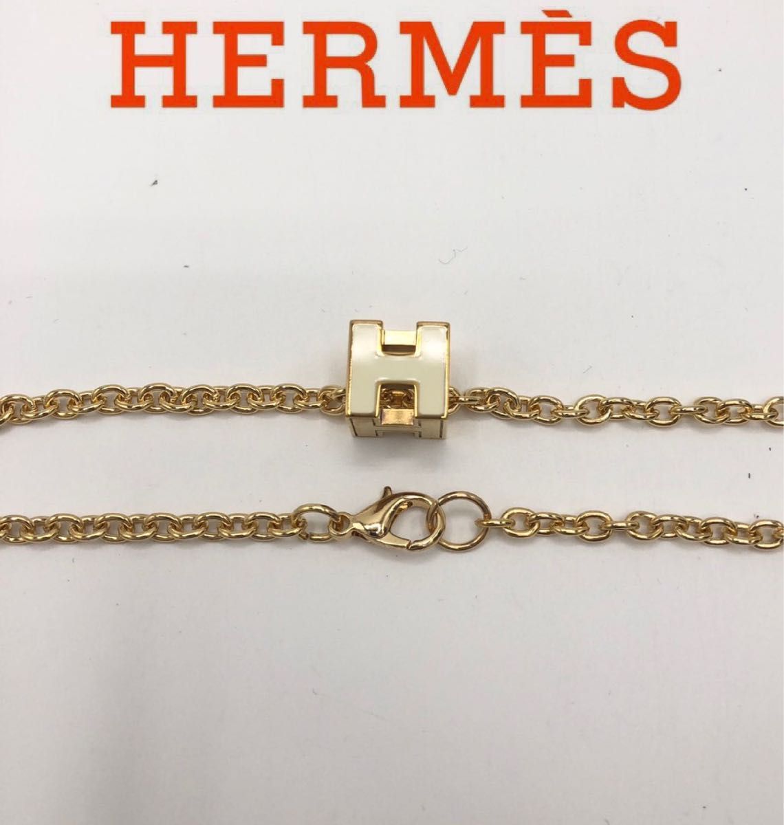 HERMES キューブ Hロゴ ネックレス トップ チョーカー ホワイト ゴールド