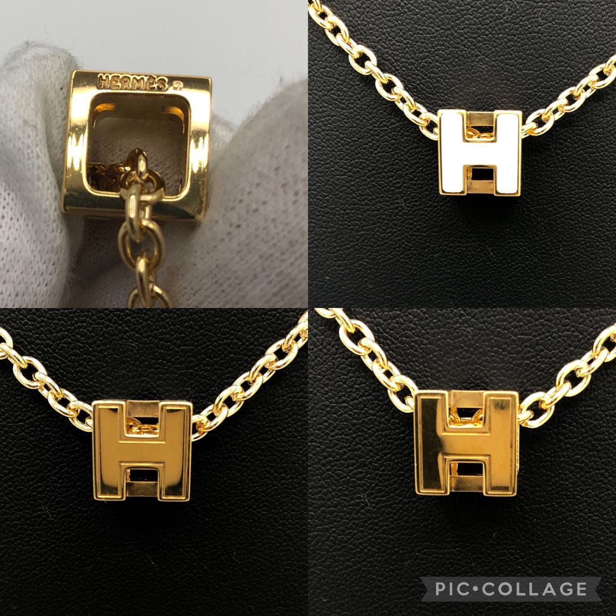 HERMES キューブ Hロゴ ネックレス トップ チョーカー ホワイト ゴールド