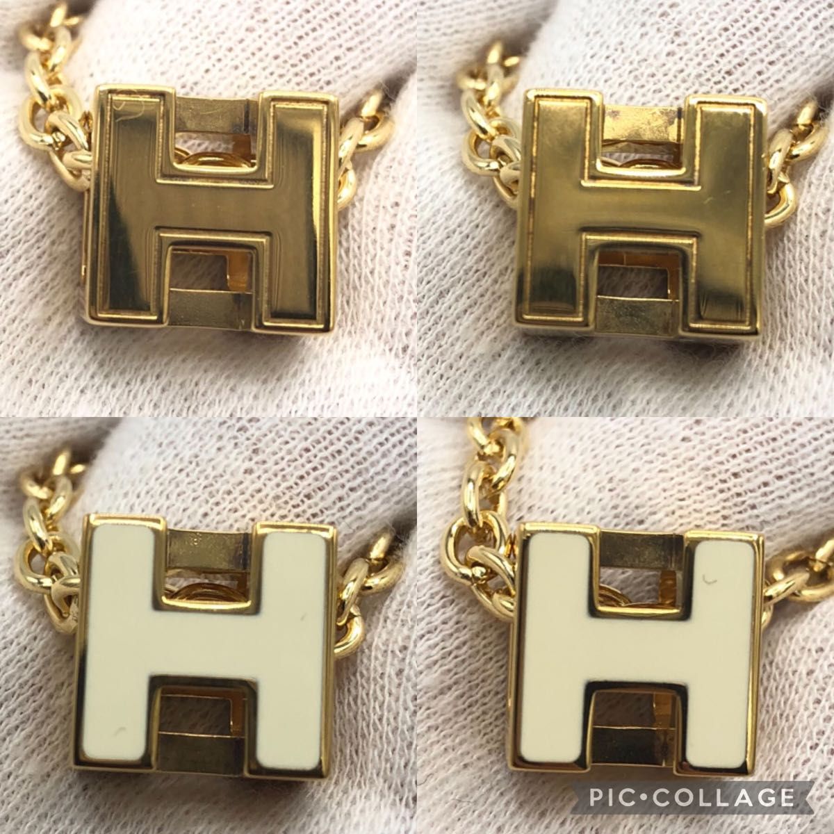 HERMES キューブ Hロゴ ネックレス トップ チョーカー ホワイト ゴールド