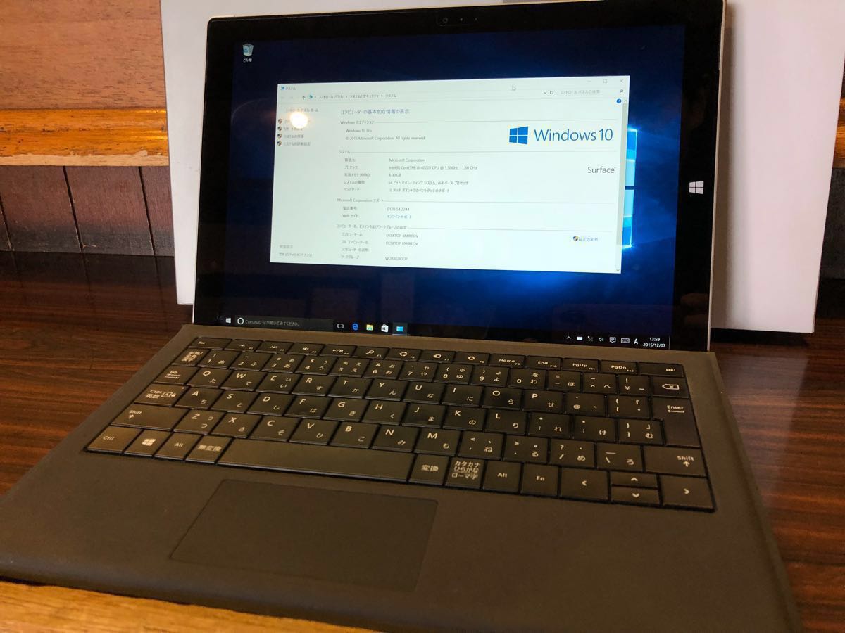 美品 マイクロソフト Surface Pro3 4YM-00015/Core i3-4020Y 1.5GHz/SSD64GB/4G/Windows10 64Bit/動作確認済 タイプカバー付1