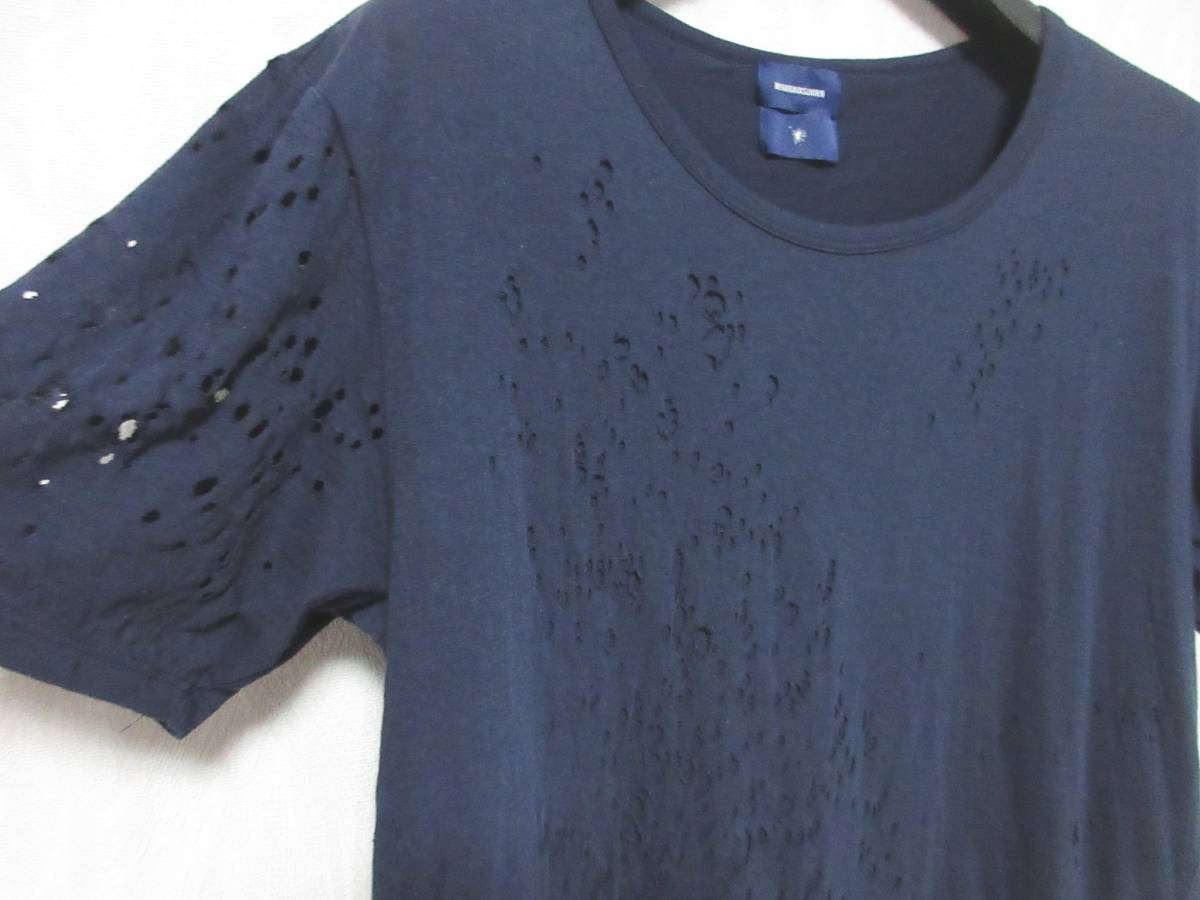 ミハラヤスヒロ MIHARAYASUHIRO ダメージ加工 穴あき 半袖 Tシャツ カットソー 紺 ネイビー M yg4131_画像4