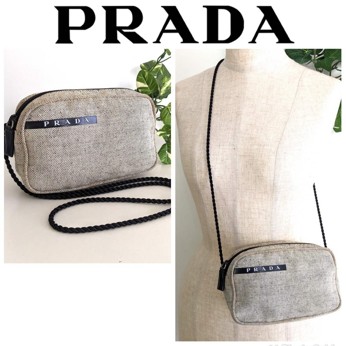 良品 PRADA プラダスポーツ ポシェット サコッシュ ポーチ ショルダーバッグ 鞄 ボディバッグ ミニバッグ 黒 グレー レディース メンズ