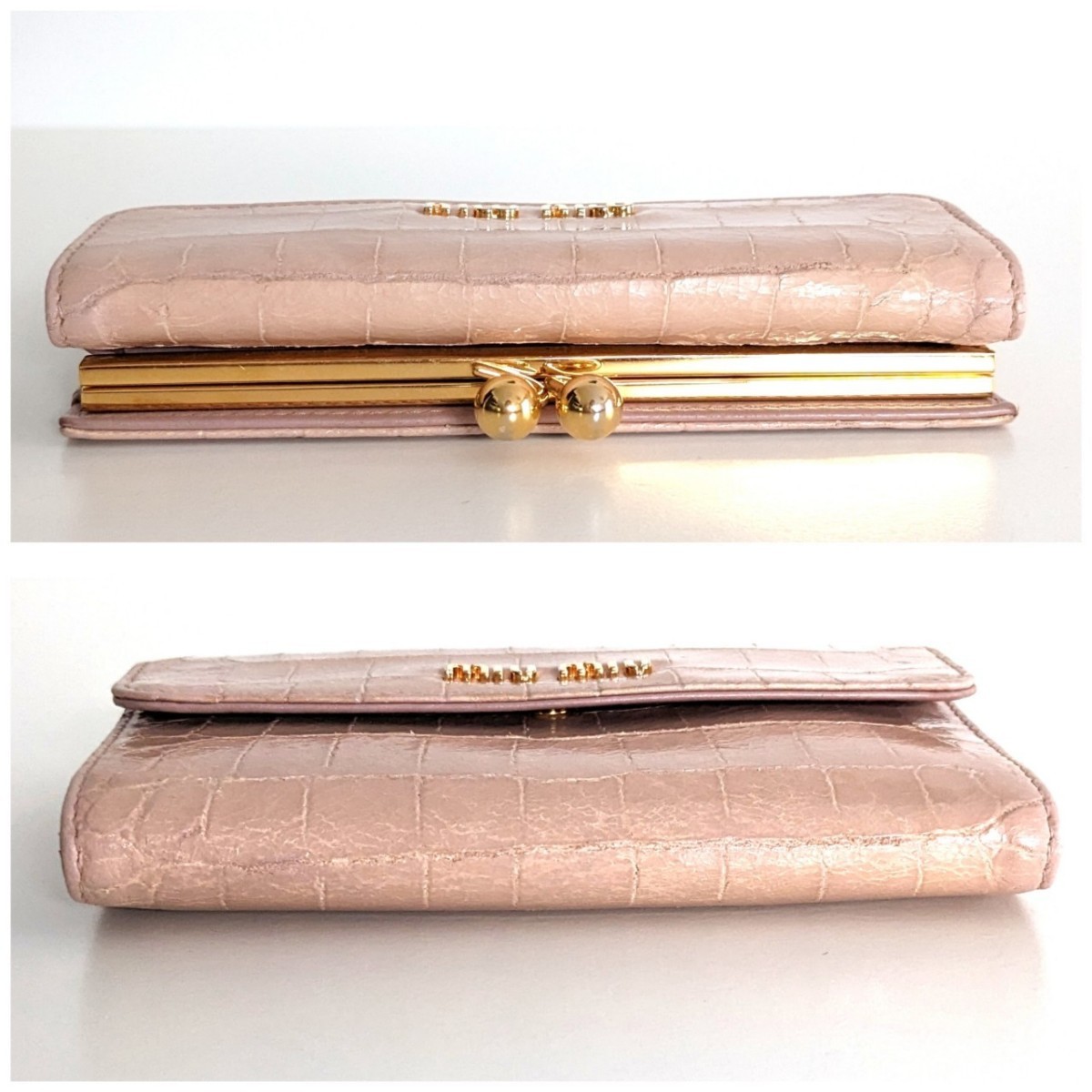  superior article MiuMiu masterpiece * bulrush . black ko leather folding purse enamel Prada PRADA Italy made wallet pink beige Gold 