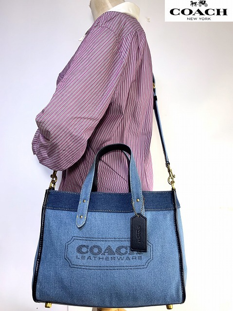 美品★送料無料 コーチ COACH デニム フィールド トート 30 2WAY ハンドバッグ ショルダーバッグ