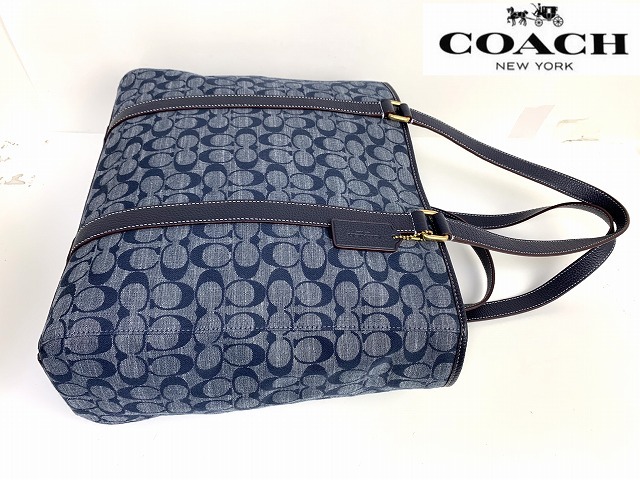 新品同様★送料無料★ コーチ メンズ COACH シャンブレー レザー シグネチャー ハドソン ダブル ハンドル 2way トートバッグ_画像6