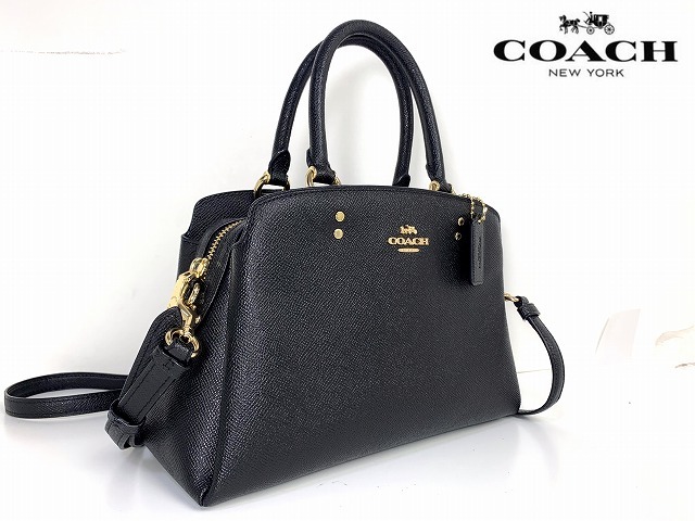 極美品★送料無料★ コーチ COACH ラグジュアリー クロスグレーン レザー 2Way ショルダーバッグ ハンドバッグ ブラック_画像4