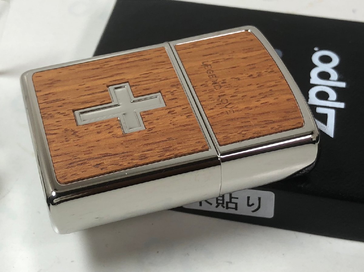 2008年製 Zippo ウッド 木貼り Cross クロス・シルバー銀張り #200-WOOD 新品_画像4