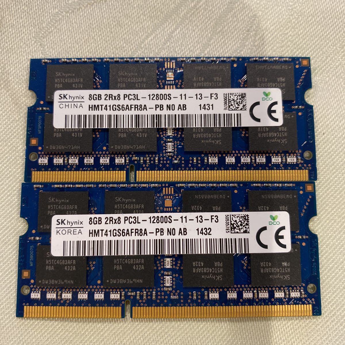 SKhynix DDR3L 1600 2Rx8 PC3L 12800S 8GBX2枚セット(16GB)③