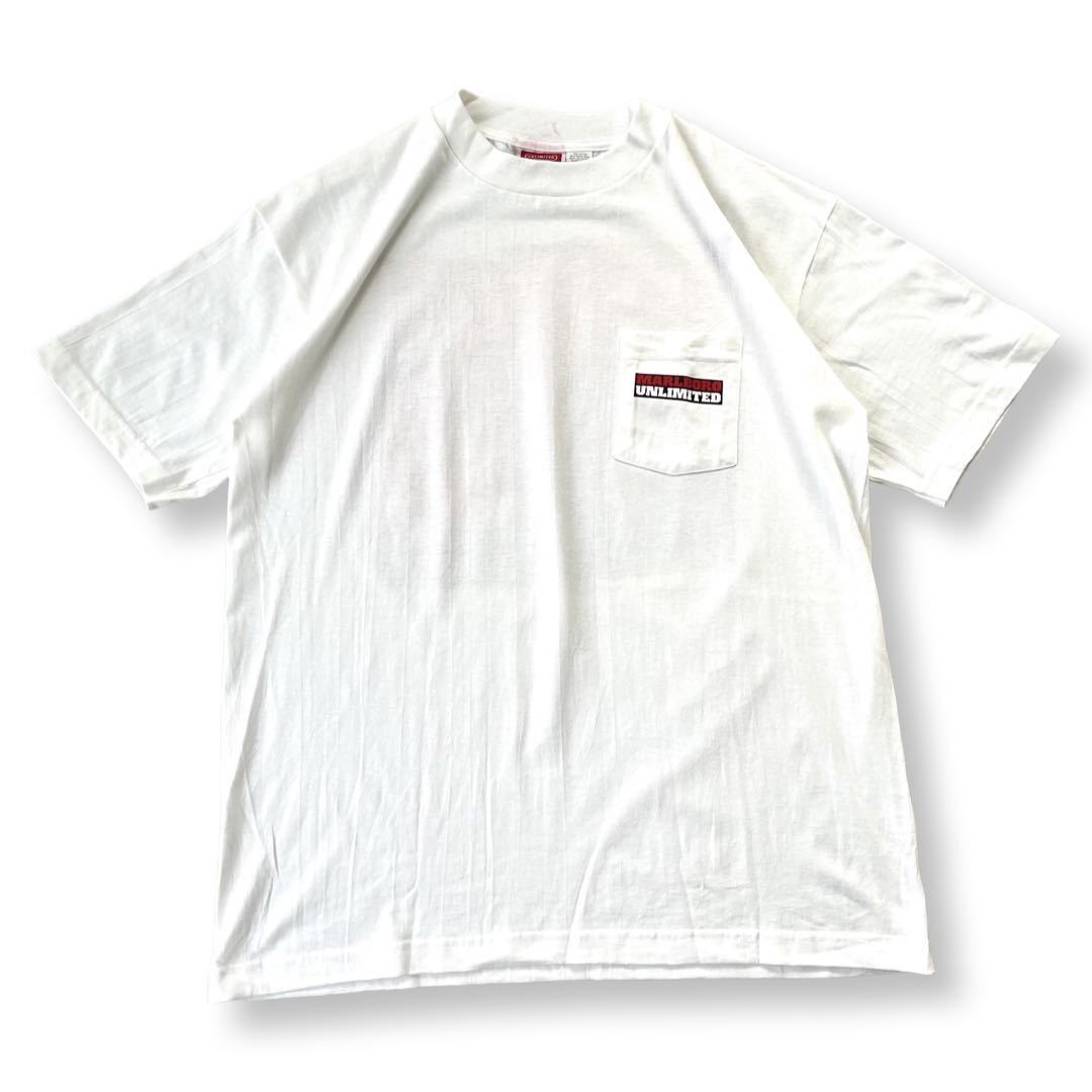 【デッドストック】90s Marlboro(マルボロ) バックプリント 半袖 ポケットTシャツ XL USA製 オフィシャル当時物 ヴィンテージTシャツ