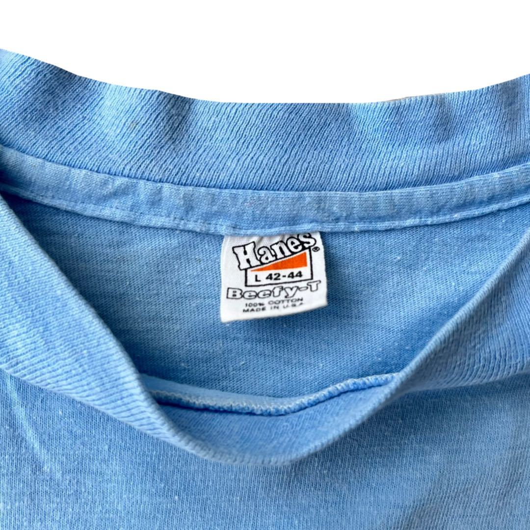 【ヴィンテージ】70s Hanes(ヘインズ) BEEFY-T 半袖Tシャツ L 水色 USA製 アメリカ製 アルペンスキー シングステッチ 三角タグ 70年代 古着_画像6