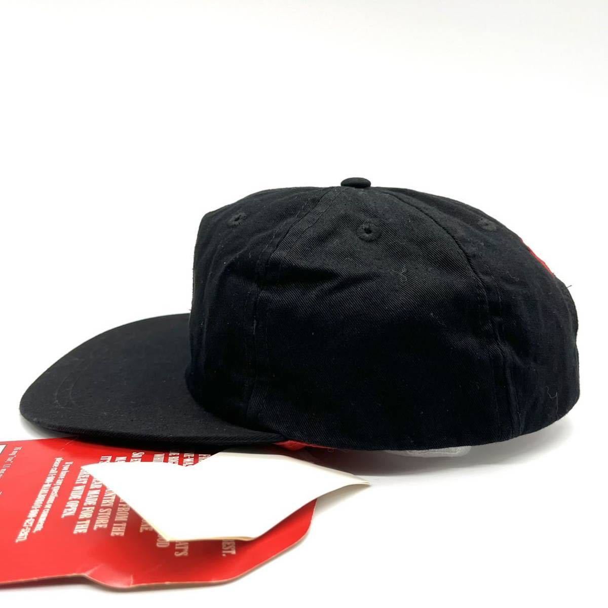【デッドストック】90s MARLBORO(マルボロ) 刺繍ロゴキャップ 黒 レザーベルトバック 企業ロゴ タバコ オフィシャル当時物 ビンテージ 帽子