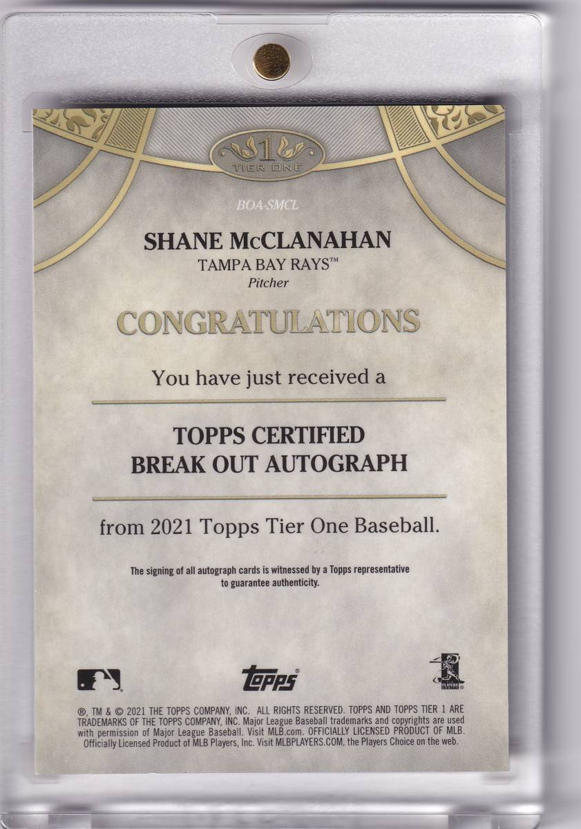 10枚限定/ルーキーオート】Shane McClanahan 2021 Topps Tier One Auto