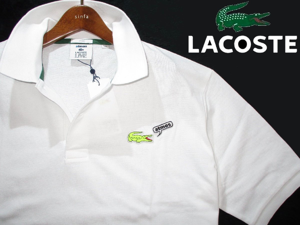 新品 3XL 4XL 日本製 定1.87万 ラコステ LACOSTE L!VE BIGサイズ アトモス 別注 ポロシャツ 鹿の子 半袖シャツ デカワニ  刺繍 白 綿 メンズ