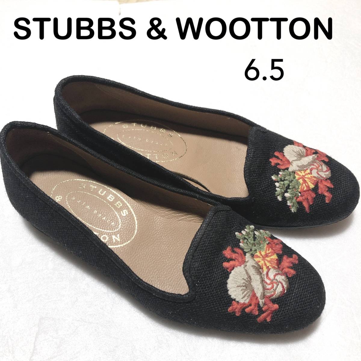 STUBBS & WOOTTON スリッポン 6.5/スタブス＆ウートン 刺繍 キャンバス ローファー ③